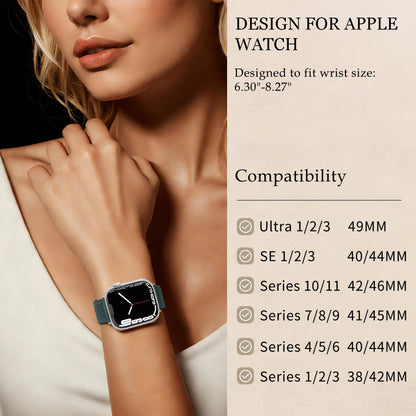 Soft Top-Grain Leather Watch Band Men Women, Compatible with All Apple Watch Series, Breathable, Sweat-Resistant iWatch Strap