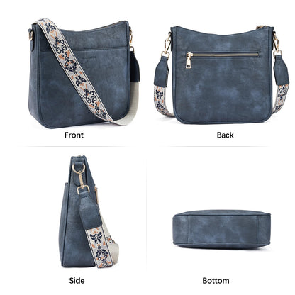 BOSTANTEN Crossbody Bags for Women Trendy Vegan Leather Hobo Purses Shoulder Handbags With Wide Shoulder Strap Navy Blue