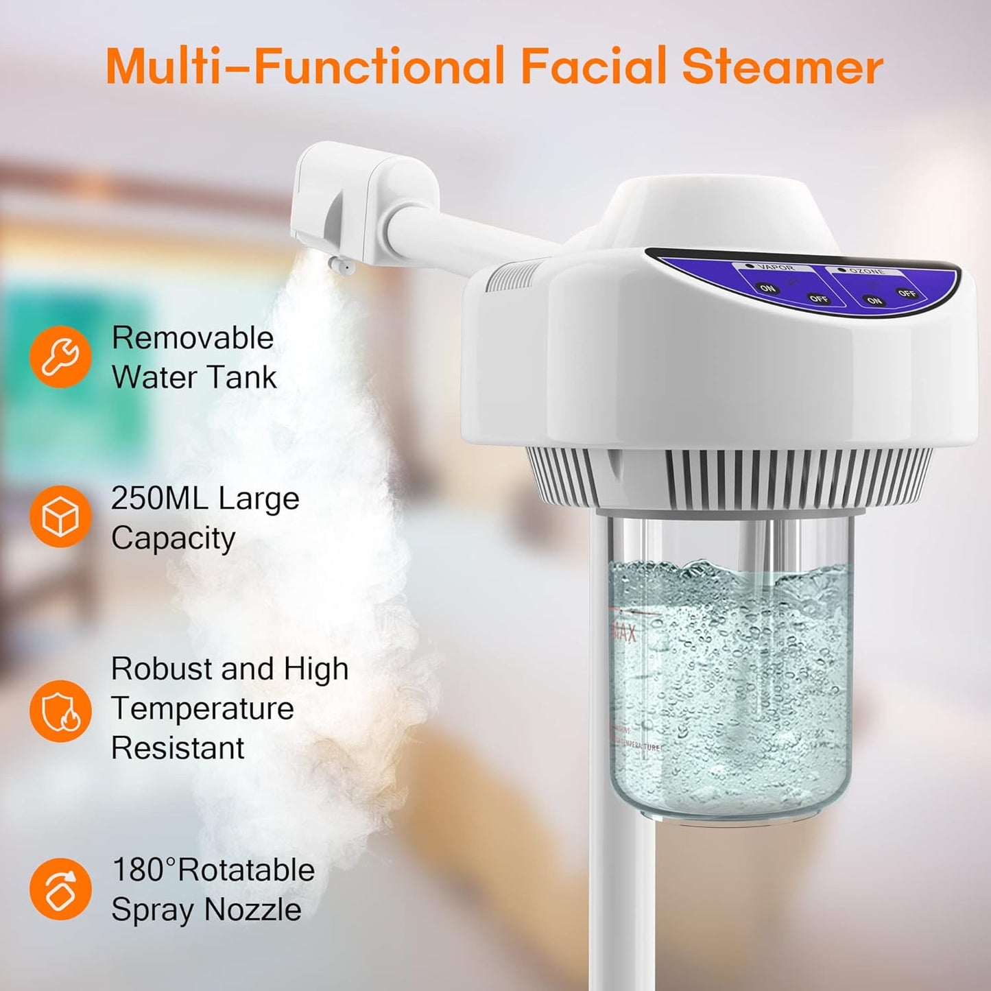 Professional Spa Ozone - Kingsteam- Stand - Facial Steamer On Wheels, for Home and Salon Use (White)