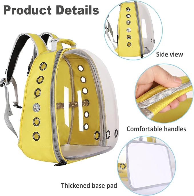 Bird Carrier Backpack with Wood Perch, Transparent Bird Travel Cage, Portable Pet Carrier Backpack, Breathable Hangbag for Vet Transport Camping Hiking (Purple)