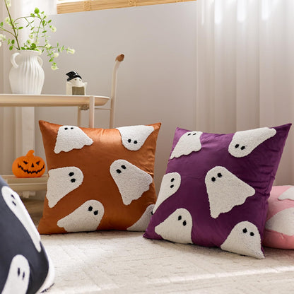 MAZSHTTD Halloween Pillow Covers 20x20 Inch Set of 2 Embroidery Ghost Throw Pillow Covers Indoor Outdoor Decorative Cushion Cases for Sofa Couch Bed Living Room Halloween Decoration Orange