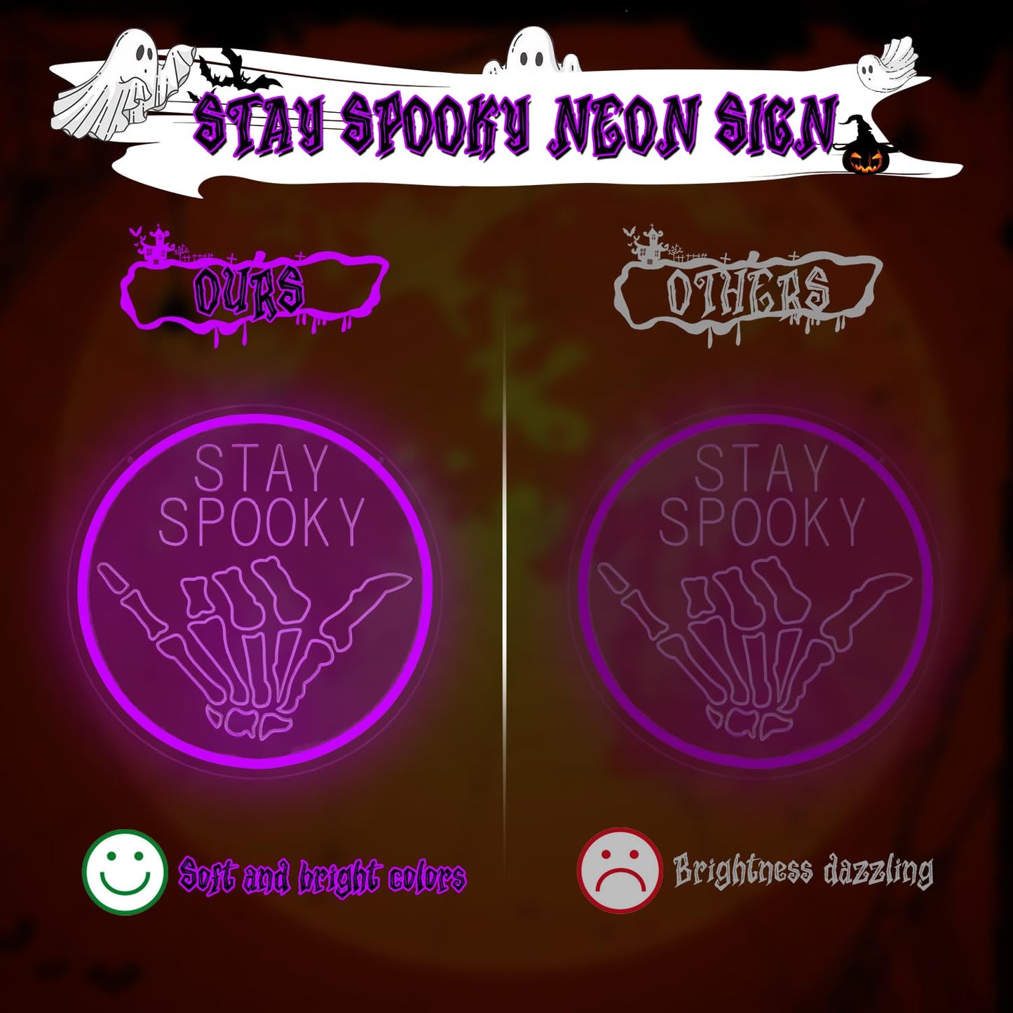 Jeanchrl Stay Spooky Neon Sign Halloween Neon Lights for Wall Decor Hanging Skull LED Signs for Bedroom Game Room Man Cave Stay Spooky Neon Art Signs for Halloween Party