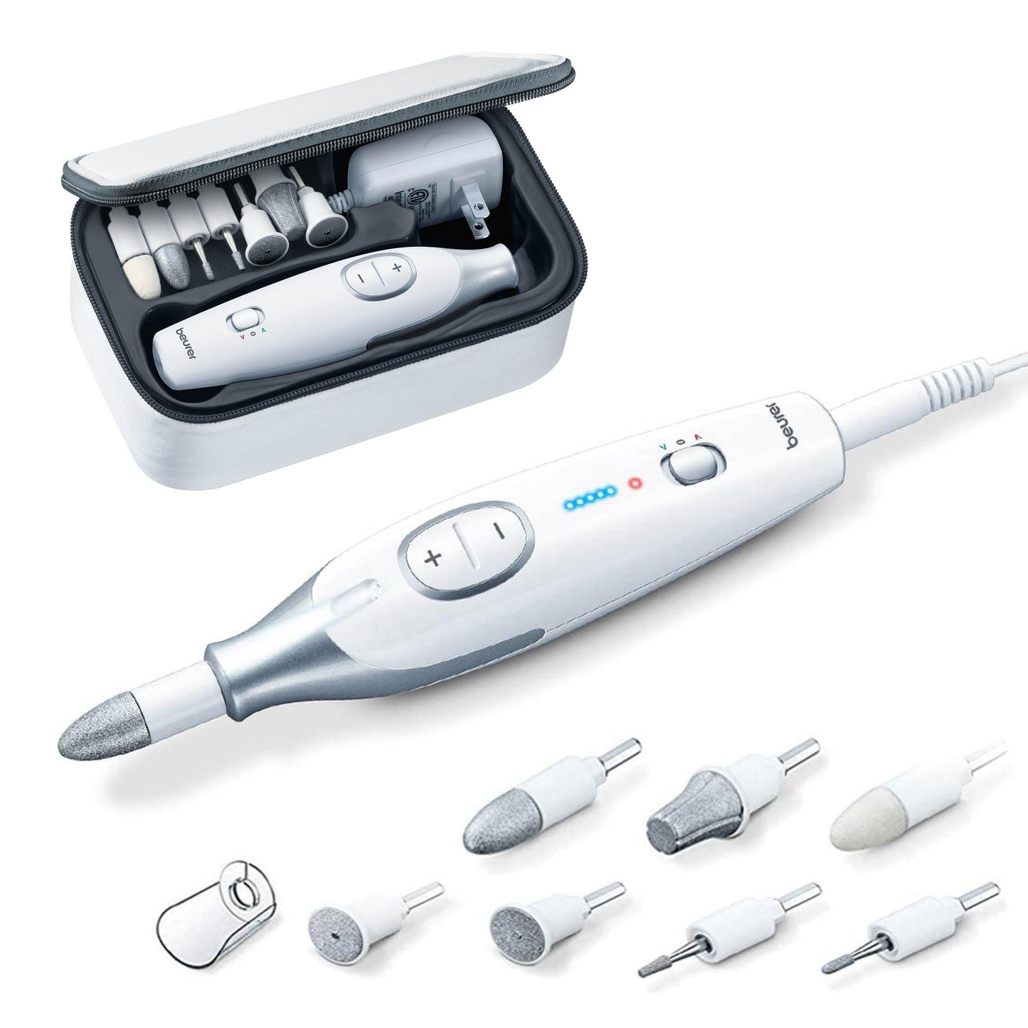 Beurer MP64 Nail Drill Kit, Cordless Electric Nail File with 10 Attachments and LED Light, Electric Manicure Set with Adjustable Speed, E-File for Manicure and Pedicure, with Storage Case