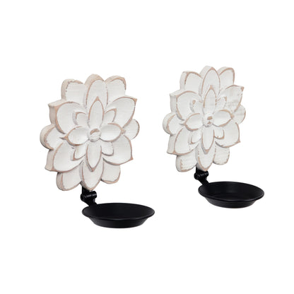 Farmhouse Candle Sconces Set of Two, Handcarved Wall Candle Holders Decorative, Flower Pattern, Distressed Finish Rustic Candle Holder Wall Decor for Living Room, Hallway