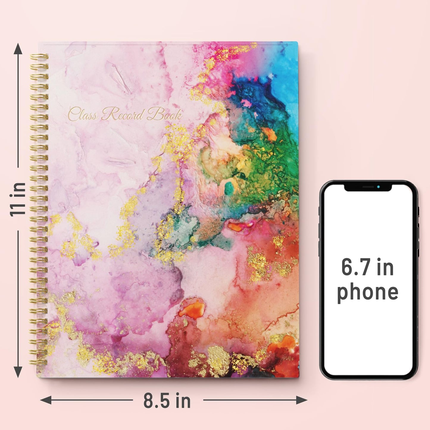 SUNEE Teacher Class Record Book for 9-10 weeks, 36 Names, 8.5x11 Inch, 104 Pages(52 Sheets), 100gsm Thick Paper, Larger Grade Recording up to 36 Students with Water-Resistant Plastic Cover,Pink Marble