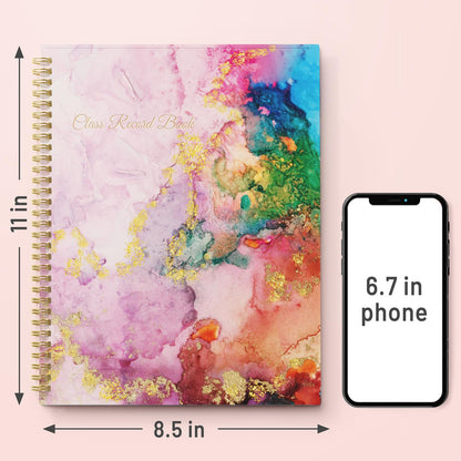 SUNEE Teacher Class Record Book for 9-10 weeks, 36 Names, 8.5x11 Inch, 104 Pages(52 Sheets), 100gsm Thick Paper, Larger Grade Recording up to 36 Students with Water-Resistant Plastic Cover,Pink Marble