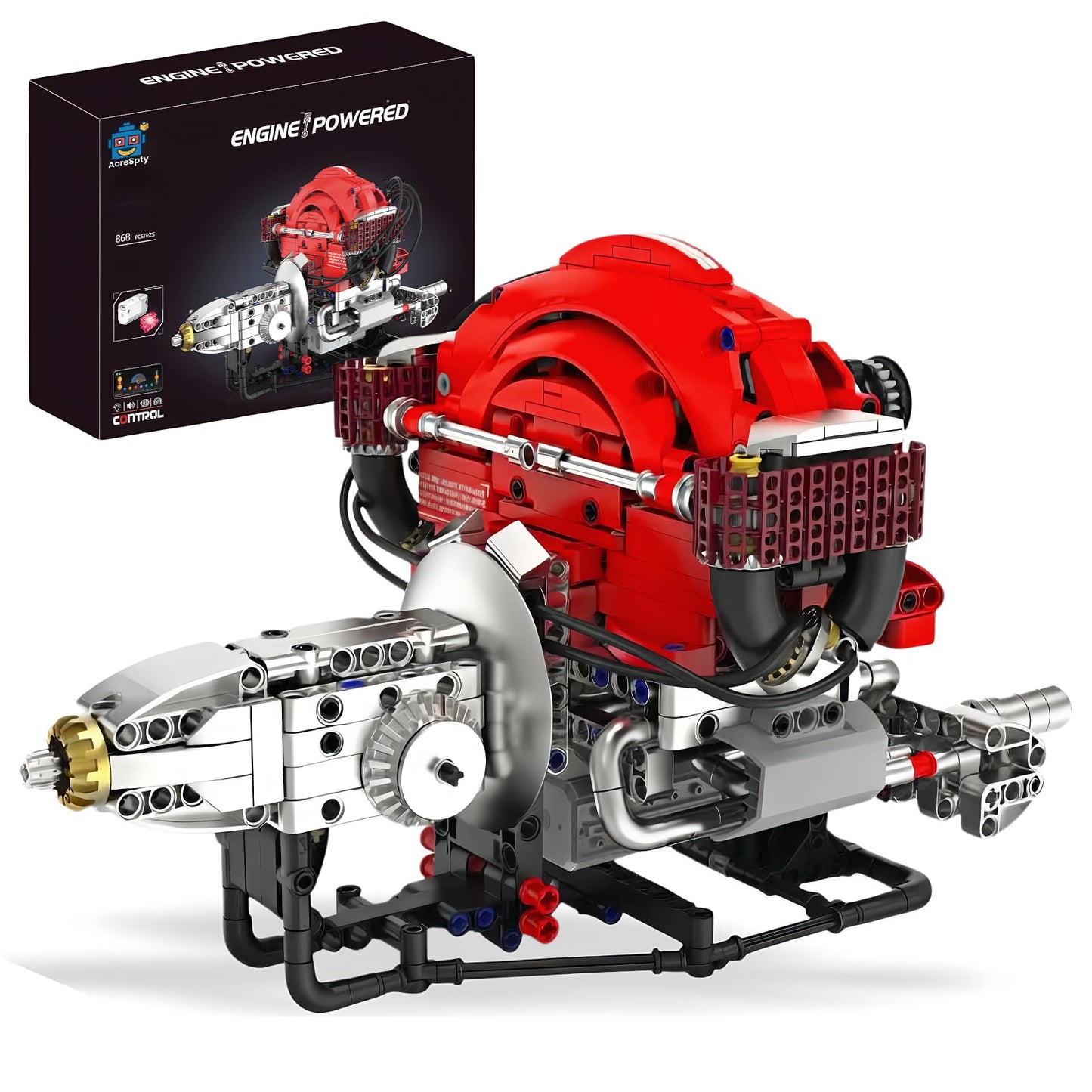 AoreSpty H4 Mini Engine, Bluetooth Motor a Escala para Armar, 868Pcs Engine Building Kits for Kids and Adults, STEM Engineering Kits for Kids Age 8-12, Realistic Tech Hobby Gift for Men