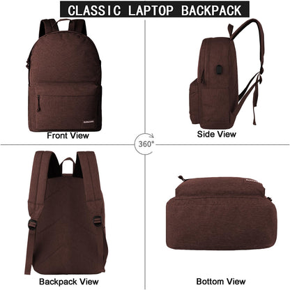 SUPACOOL Casual Laptop Backpack for Men and Women, Backpack with USB Charging Port(Coffee set)