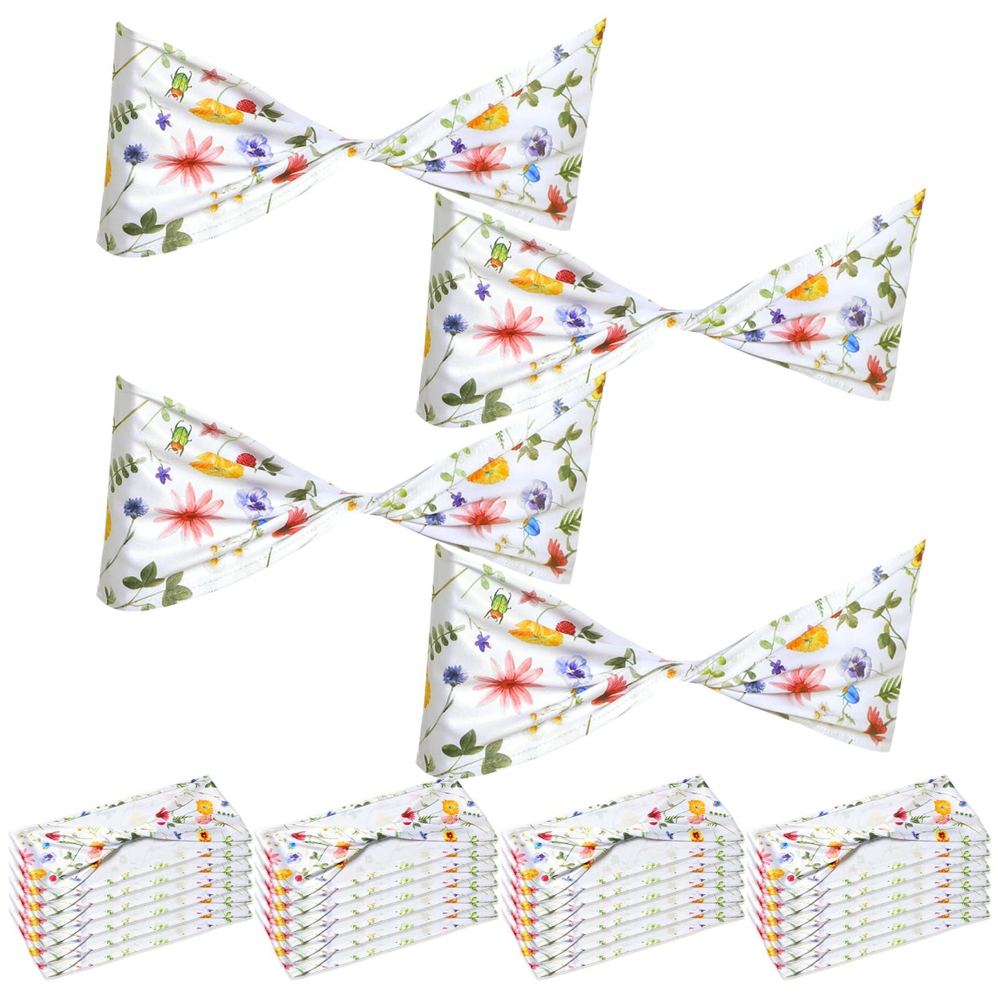 Newwiee Floral Spandex Chair Sashes Floral Print Elastic Chair Sashes Bow Polyester Chairs Cover Bands Ties Without Buckle for Birthday Party Decor