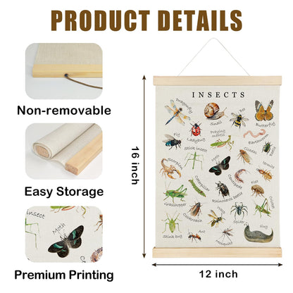 Nrleey Insects Poster Hanger Frame - Educational Wall Art, Kids Room Nursery Classroom Decor, 12x16 Inches