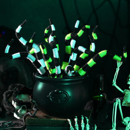 Yalikop 16 Pcs 14 inch Halloween Decoration Halloween Plant Stakes Spooky Nightmare Worms Black and White Striped Plant Tentacle Picks for Front Porch Lawn Garden Decor