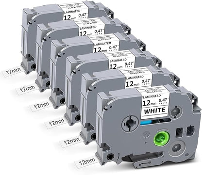 Tz-231 12mm 0.47 Laminated White Tze Label Tape Compatible for Brother Tze-231 Black on White Refill Work for Ptouch Label Maker PTD220 PTH111 PTD210 PTH110 PTD600 PTD200 PTD410, 1/2' x 26.2', 6 Pack