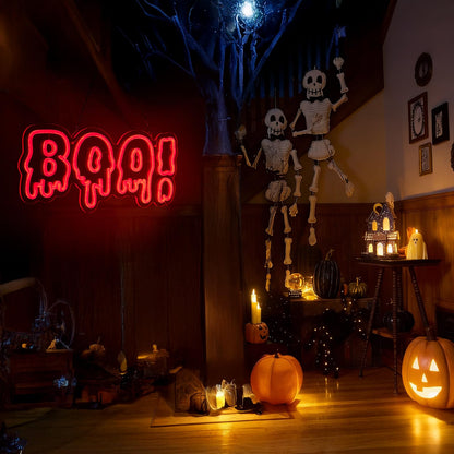 FITNATE BOO Neon Sign, Dimmable Spooky Haunted Mansion Decor LED Neon Signs, Red BOO Neon Light Up Sign for Haunted House Man Cave Bar Party Christmas Decor