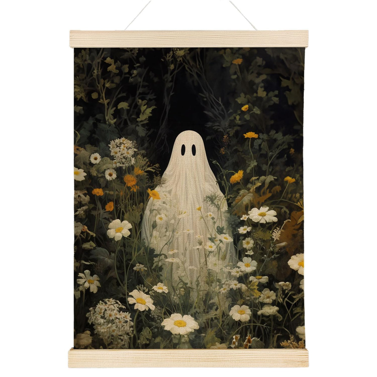 Nrleey Halloween Bathroom Poster Hanger Frame, Ghosts Floral Wall Art with Wooden Poster Hanger, Horror Spooky Wall Hanging Decor, 12x16 Inches