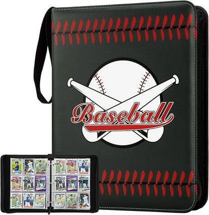 Trading Card Binder with Sleeves 9 Pocket Premium 720 Double Sided Pocket PU Card Collection Binder, Collectible Albums Card Folder for MTG, TCG, Sports Cards（9-Black Baseball）