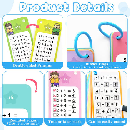 Anemeeoke 60Pack Multi Math Flash Cards, Addition Subtraction Multiplication Division Flashcard, with 2 Dry Erase Markers, 4 Rings, Educational Times Table Flashcards for Classroom Home