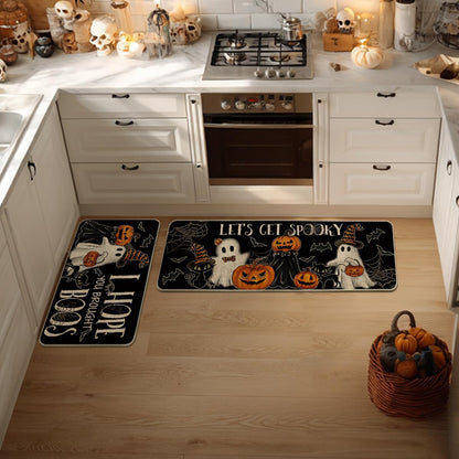 Artoid Mode Black I Hope You Brought Boos Spider Web Pumpkin Halloween Kitchen Mats Set of 2, Black Cat Home Decor Low-Profile Kitchen Rugs for Floor - 17x29 and 17x47 Inch