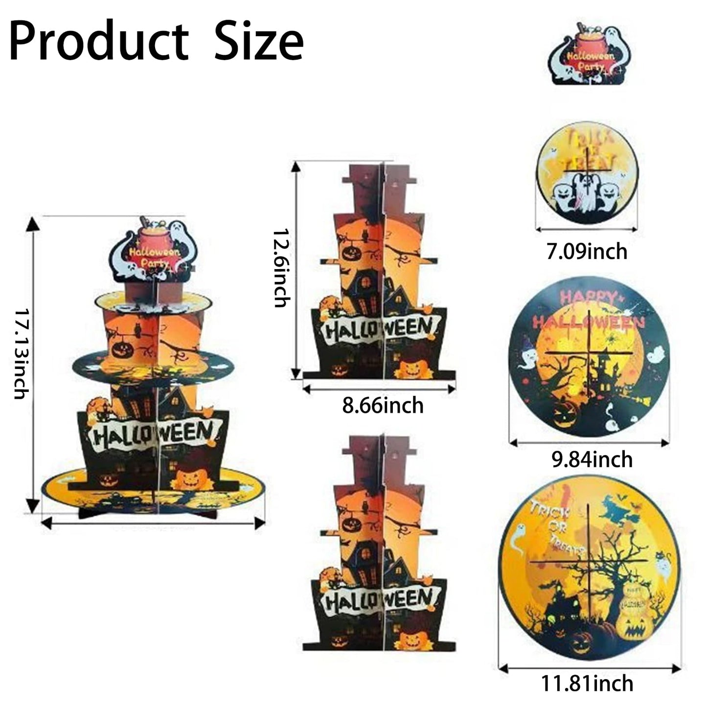 2PCS 3-Tier Halloween Paper Cupcake Stand, Halloween Themed Dessert Display Rack, Heavier-Gauge Paper Display Stand for Home Party & Dessert Serving (Multicolor)