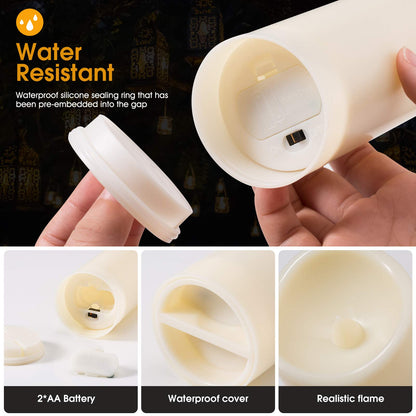 Enpornk Waterproof Flickering Flameless Candles, Set of 12 Battery Operated Candles (D2.2'' x H4''5''6''7"), Outdoor Indoor Candles with 10-Key Timer Remote, Long Lasting