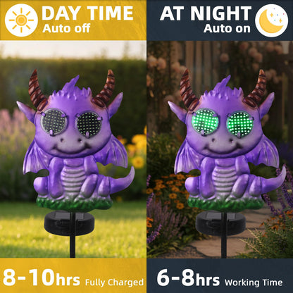 Halloween Purple Dragon Solar Garden Stake Lights, 39.7 Inch Tall LED Yard Decorative Light with Glowing Green Eyes, Spooky Halloween Outdoor Decorations for Pathway Lawn Patio Cemetery