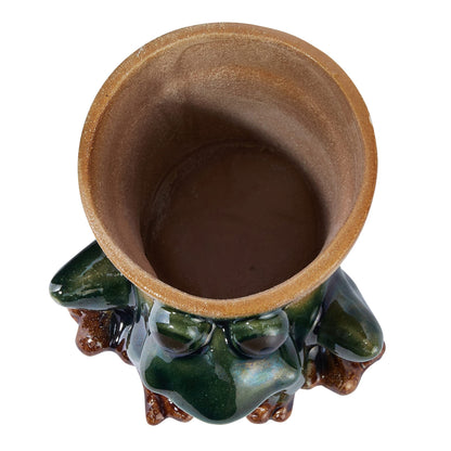 Creative Co-Op Stoneware Frog Planter, Green