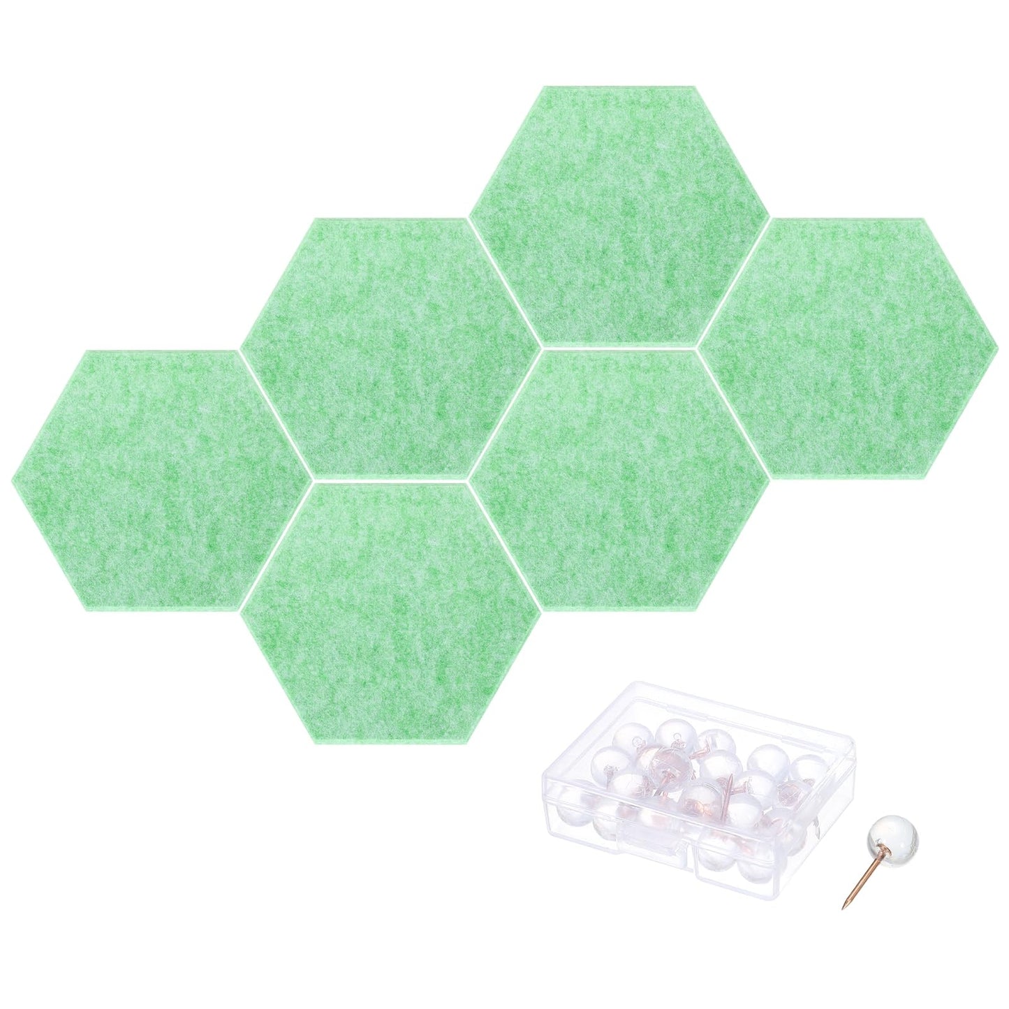 PATIKIL Felt Bulletin Board, 12"x10", 6 Packs Self Adhesive Hexagon Felt Tiles for Sound Proofing Wall Panels for Home Office Recording Studio,Game Room, Light Green
