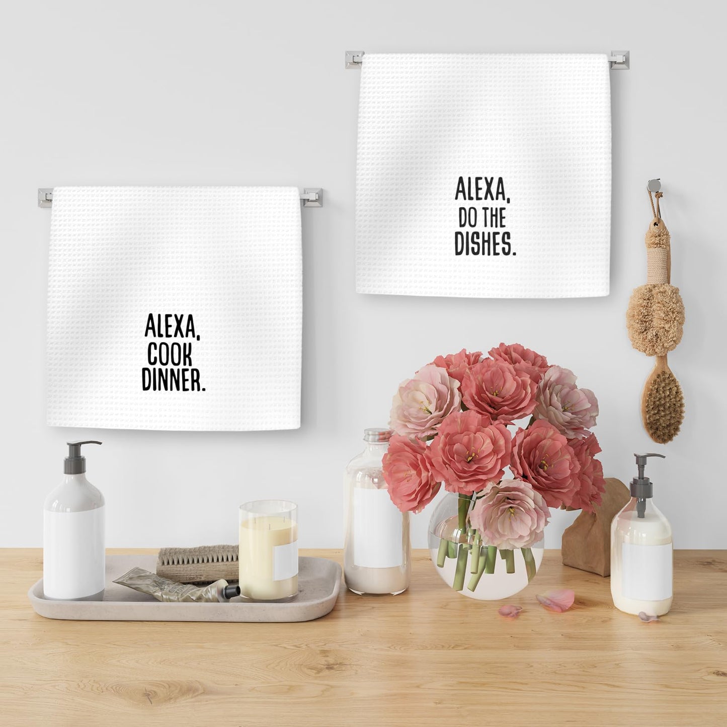 OINDADE Funny Alexa Kitchen Towels Set of 2, Funny Housewarming Gifts Hand Towels, Alexa Do The Dishes Funny Tea Towel Dish Towels for Kitchen Decorative, Funny Hostess Gifts Kitchen Decor, 16x24In