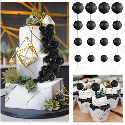BOUBONI 138 Pcs Black Balls Cake Topper Decorations Balloon Cupcake Toppers Foam Cake Topper Balls Decorations for Halloween Birthday Party Wedding Anniversary