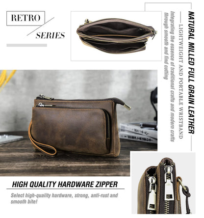 CataPurus Electronic Organizer Zipper Bag Tech Kit, Top Grain Leather Handmade, Portable Compact Travel Apple Accessories Storage Pouch Fits Phone, USB Cables, Power Banks, Chargers, Hard Drive