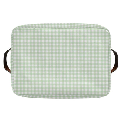 JUZIHAI Green Gingham Checkered Storage Basket, Collapsible Canvas Storage Organizer Bins with Handles for Toys Clothes Closet Shelves Nursery Office, 14.2x10.2x8.3 in
