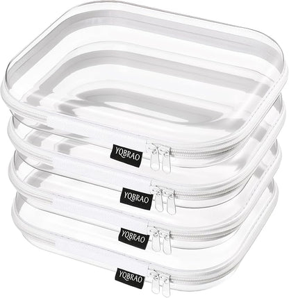 YQBRAO 4-Pack Clear Diaper Bag Organizer Pouches, 1.2mm Ultra-Thick PET Travel Pouches for Toiletries & Makeup, Rigid Self-Standing Bags with YKK Zippers, TSA Approved