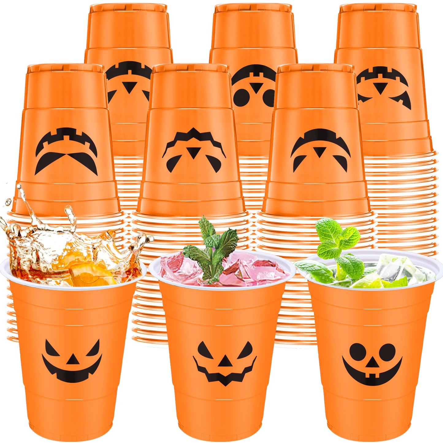 Potchen Halloween Party Disposable Cups Plastic 16oz Ghost Skeleton Drinking Cups Pumpkin Blood Halloween Decoration for Cold Beverage Birthday Horror Theme Goth Party Favors(30 Pcs,Pumpkin)