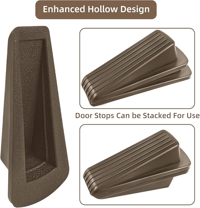 JZWBLILY Door Stoppers for Bottom of Door on Floor, Premium Rubber Door Stopper Wedge, Floor Sturdy Stackable Door Stops for Carpet Heavy Duty Door (Brown, 2 Pack)