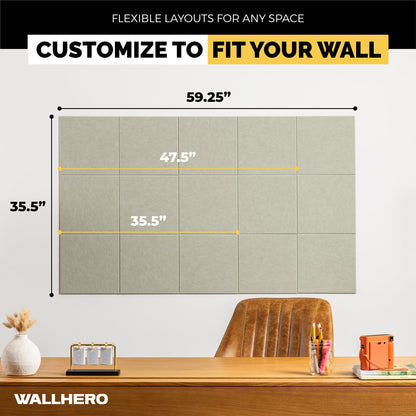 WALLHERO Corkboards for Wall, 59"x36" | 15 Pack | Cork Board Squares, Pin Up Board, Office Board for Wall, Big Bulletin Board, Cork Roll with Adhesive Backing (Sage Green)