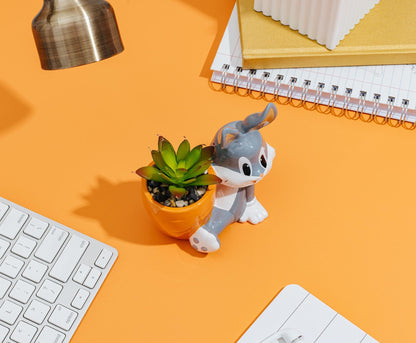 Silver Buffalo Looney Tunes Bugs Bunny 5-Inch Sculpted Ceramic Mini Planter with Artificial Succulent | Cute Flower Pot, Faux Indoor Plants