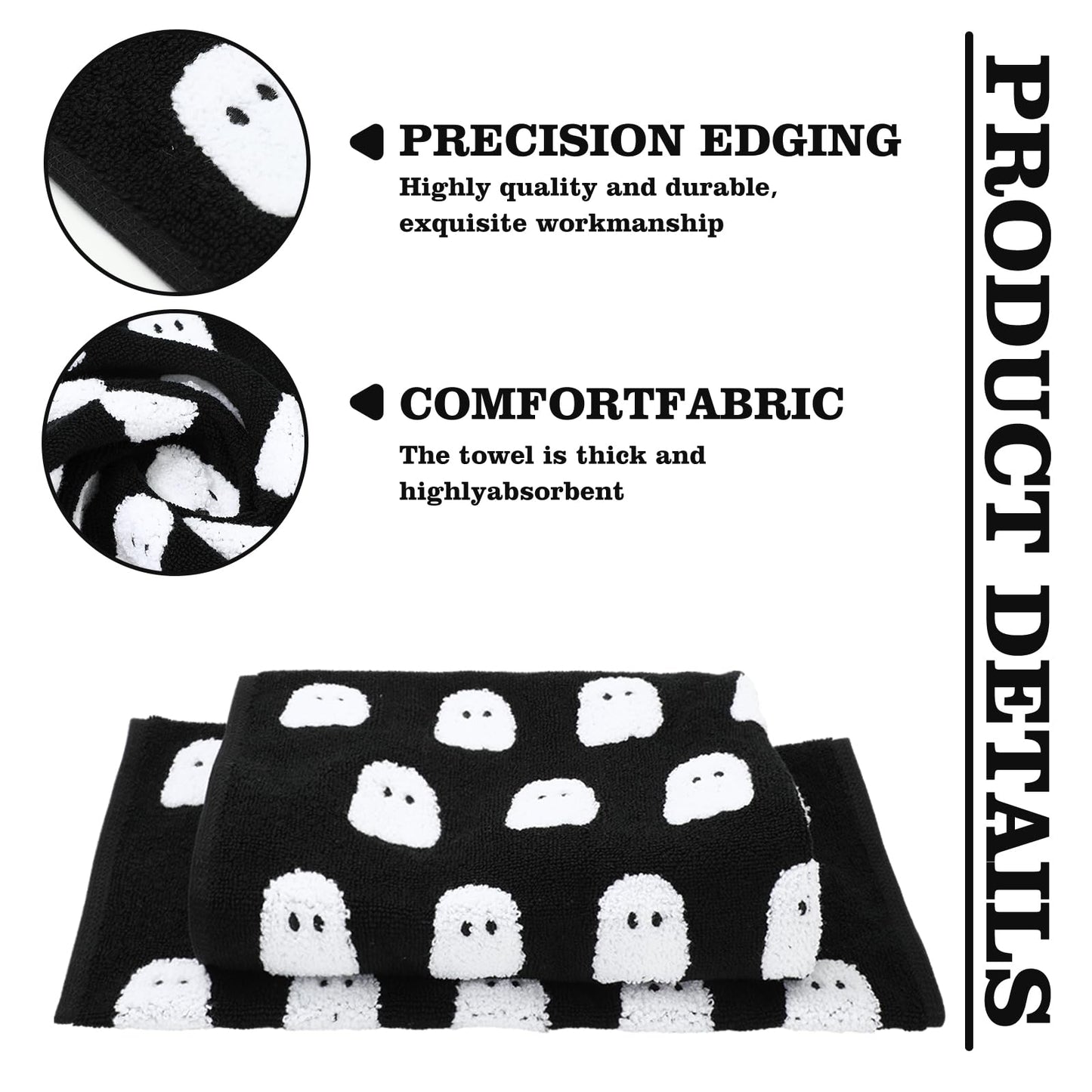 JarThenaAMCS 2 Pack Halloween Hand Towels 3D Black White Ghost Decorative Towel Spooky Boo Cotton Bathroom Towel for Kitchen Drying Cleaning, 29.5 x 13.7 Inch