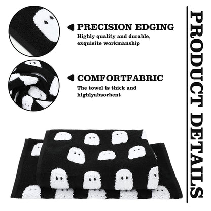 JarThenaAMCS 2 Pack Halloween Hand Towels 3D Black White Ghost Decorative Towel Spooky Boo Cotton Bathroom Towel for Kitchen Drying Cleaning, 29.5 x 13.7 Inch
