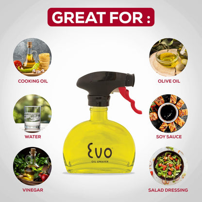 Evo Oil Sprayer Glass, Non-Aerosol for Olive, Cooking Oils, and Vinegars, Yellow, 6-Ounce Capacity