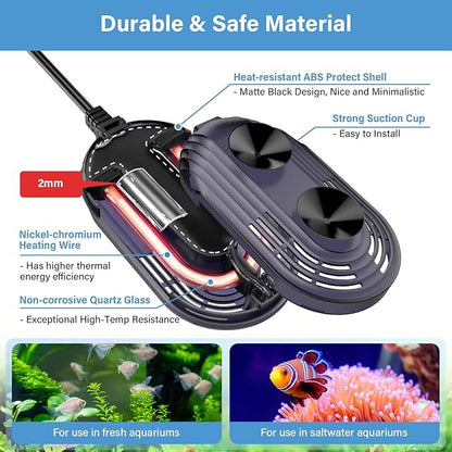 hygger Small Aquarium Heater, 100W Submersible Betta Fish Tank Heater with Adjustable Temperature External Controller, Turtle Heater with LED Display for up to 20 Gallon Tanks