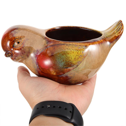 INOOMP Ceramic Succulent Planter Pot Bird Design Indoor and Outdoor Flower Pot Small Size Glazed Ceramic for Succulents and Cacti Decorative Tabletop Planter