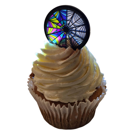 The Laughing Peach Wednesday Birthday Party Decor, Wednesday Window Cupcake Topper 12 Pack, Wednesday's Ophelia Hall Inspired Cupcake Topper