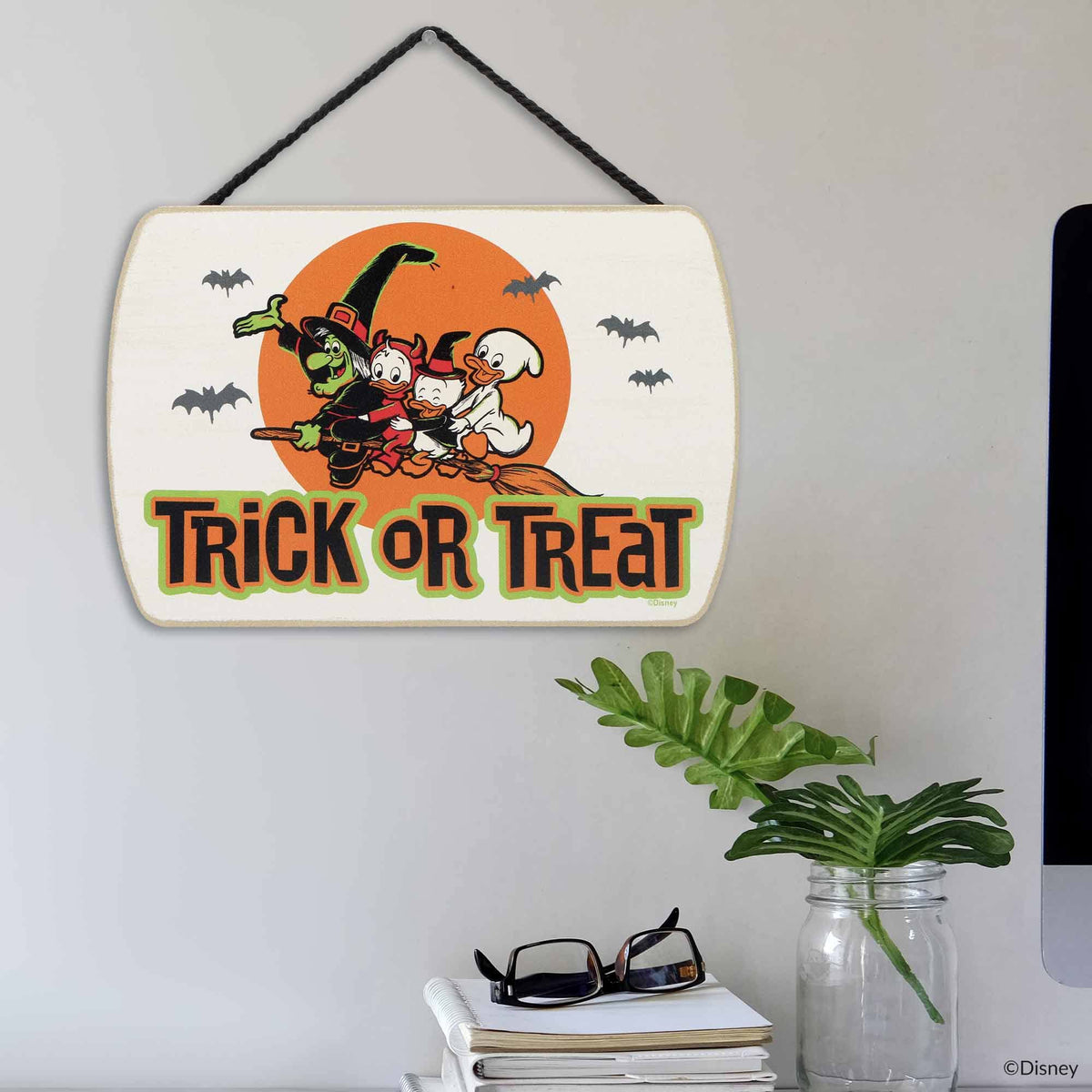 Disney Trick or Treat Halloween Hanging Wood Wall Decor - Spooky Halloween Sign Featuring Huey, Dewey and Louie