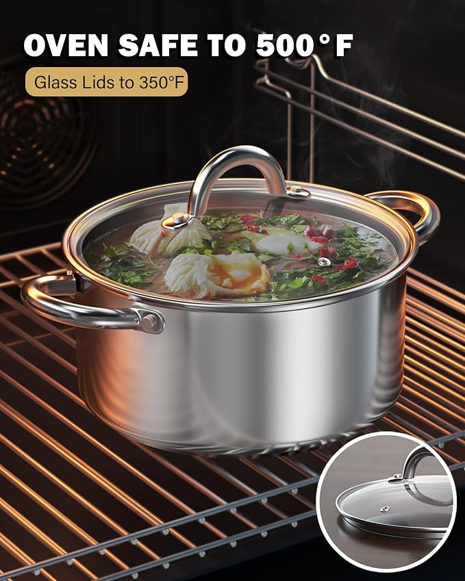 Cook N Home Basics 12 Quart Stainless Steel Stock Pot with Lid, Cooking Pot for Pasta, Stockpot with Sturdy Handle, Soup Pot with Even Heating, Oven & Dishwasher Safe, Cookware for Canning, Boiling