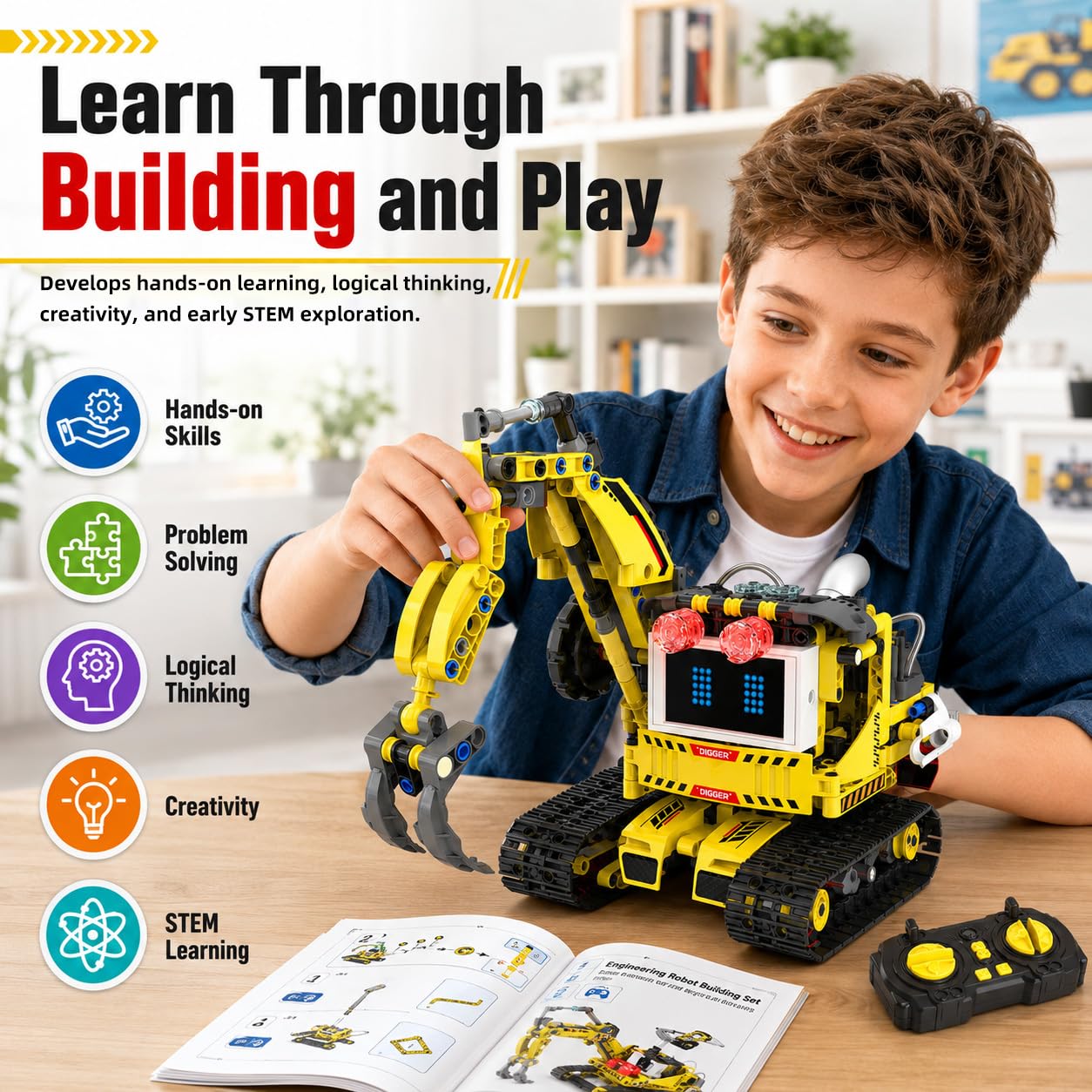 Suplanet 5 in 1 STEM Robot Building Kit, Programmable RC Truck Set, APP & Remote Control with LED Display, Engineering Technic Educational Construction Toy Gift for Kids Ages 8-14 Boys (660 PCS)