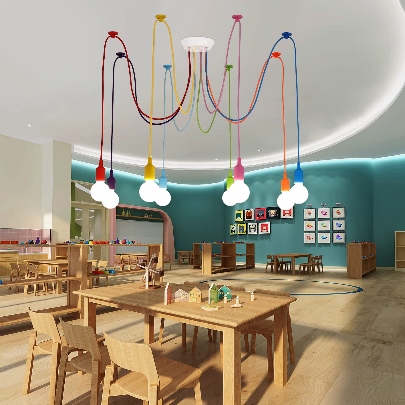 Ymlii Colorful Spider Chandelier, E26 Kids Ceiling Light for Bedroom Playroom