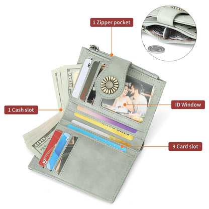 SENDEFN Small Wallets for Women Bifold RFID Blocking Leather Card Holder Compact Wallet with Zipper Coin Pocket
