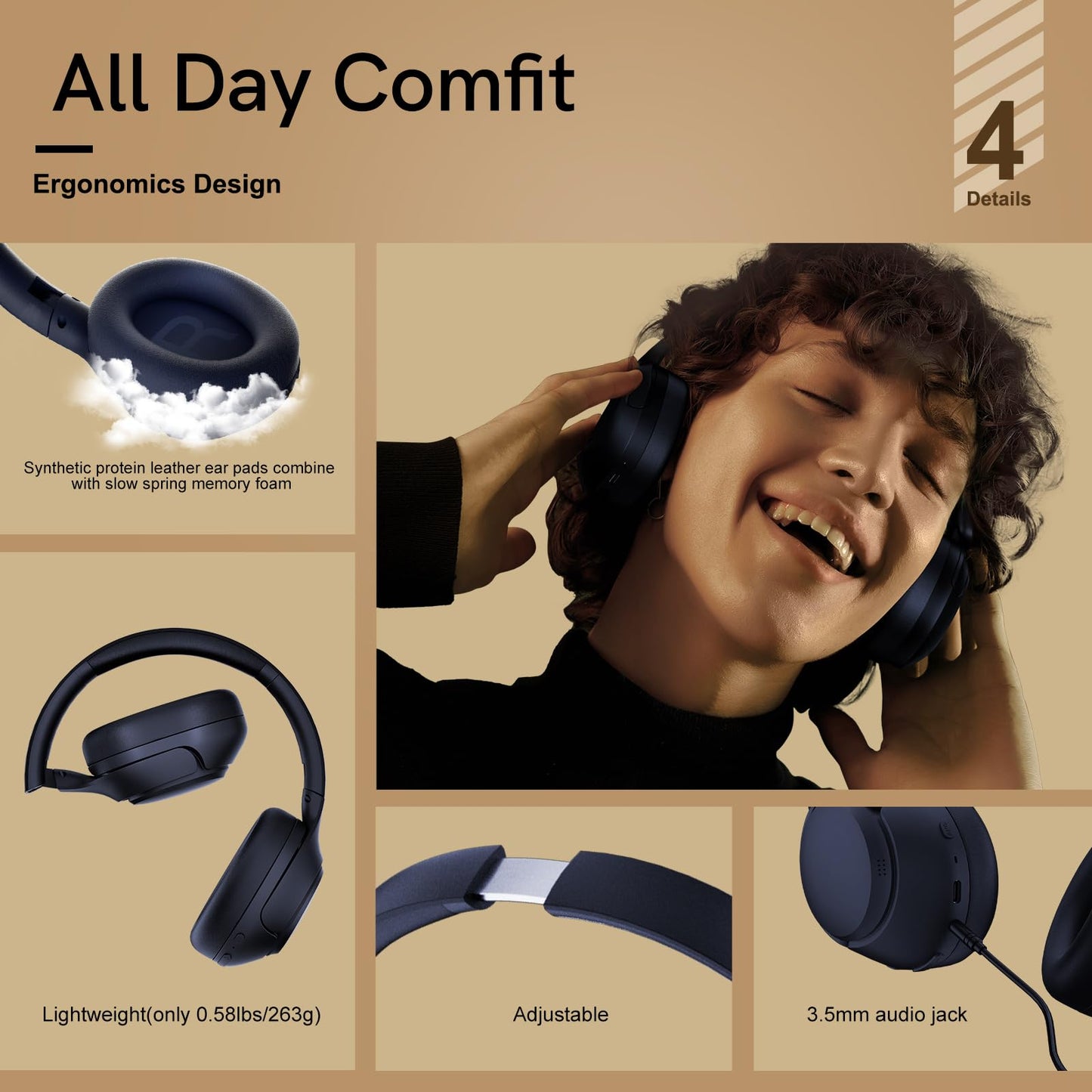 QCY H3 ANC Bluetooth Headphones Over Ear, Active Noise Cancelling Bluetooth 5.4 Headphones with Microphones, Hi-Res Audio Sound, Multipoint Connection, 60H Playback, Custom EQ via App(Blue)