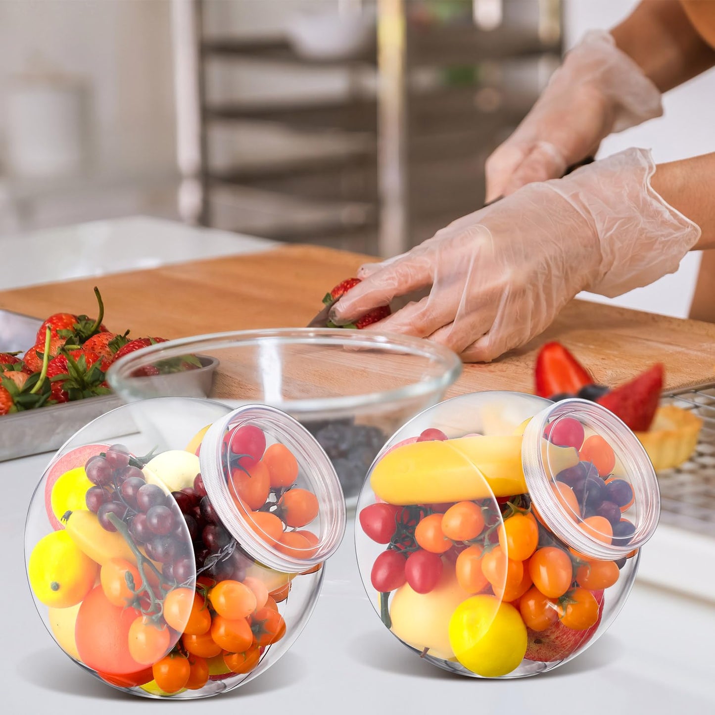 Willinglong 2 Pcs Plastic Candy Jar with Lid 192 oz/ 1.5 Gallon Large Slanted Storage Jar Clear Food Storage Canisters for Cookies Jelly Beans Snacks Candy Buffet Indoor Outdoor Wedding (White)