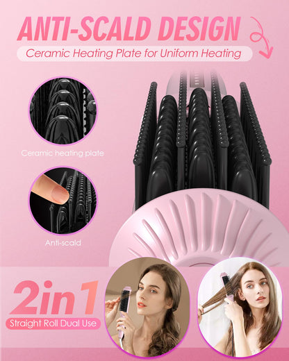 NOVUS Ionic Hair Straightener Brush, 4 Temps & 30s Heating & Auto-Off, Anti-Scald Ceramic Straightening Comb Fast Heating for Home Salon, Less Frizz & Smoother Hair for All Hair Types