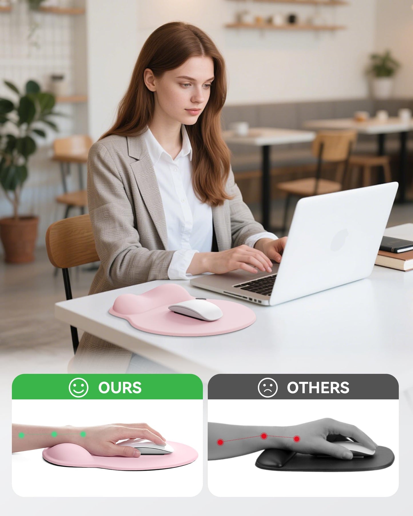 Mouse Pad with Wrist Rest, Ergonomic Mouse Pads for Desk, Office Non-Slip Mousepad with Gel Wrist Support(Light Pink, 10.6''L x 9''W)